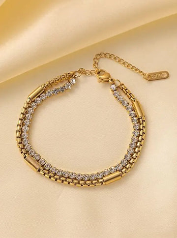 Minimalist Rhinestone Bracelet - Stainless Steel 18K Gold Plated Non Fading