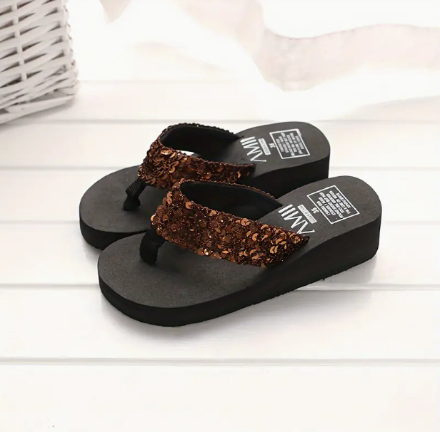 Brown Shimmery Platform Flipflops - Comfy l Super Light Weight