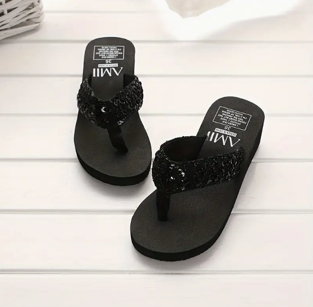 Black Sequence Platform Flip Flops